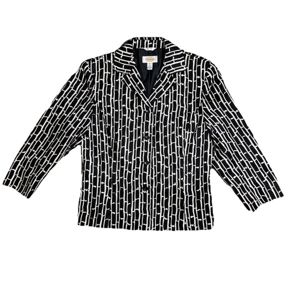 TALBOTS 100% Silk Black White 3/4 Sleeve Women Blazer Jacket SZ 10 Bamboo Print - Picture 1 of 6